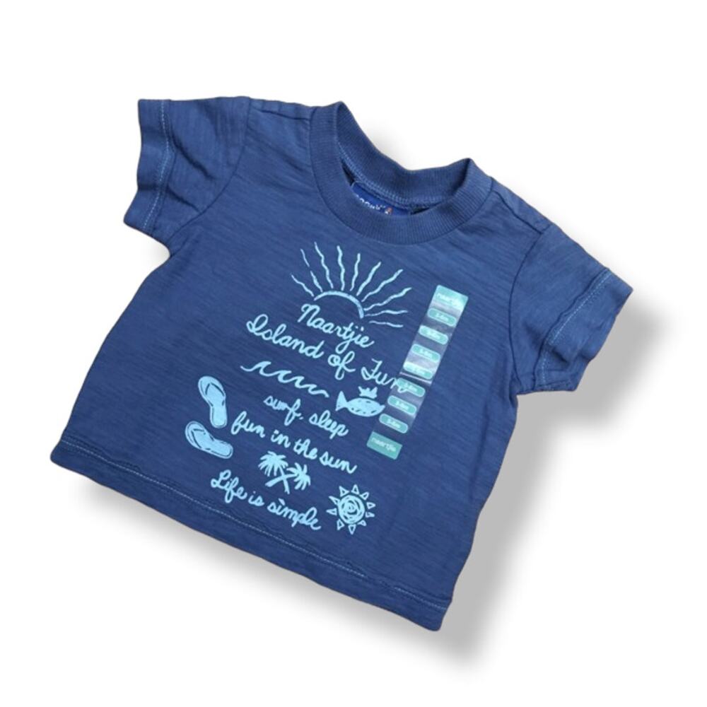 naartjie Boys Shirt Size 3-6 Mo Blue Island of Fun in the Sun Life Is Simple NEW